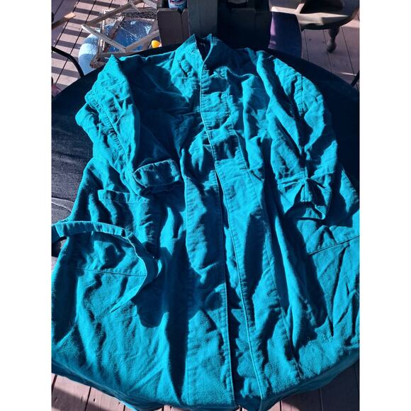 LL Bean Robe Mens M Blue Chamois Heavy Flannel Bath Sleepwear Tie Waist Lounge - Picture 2 of 5